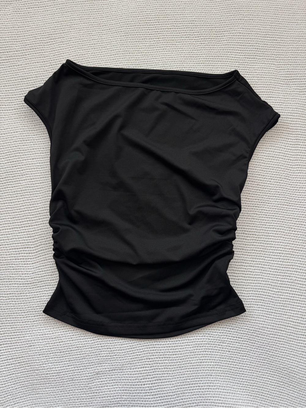 SHEIN Black Ruched Side Boatneck Tank